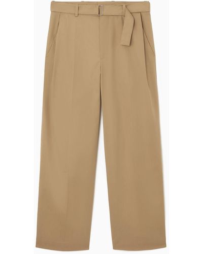 COS Belted Pleated Wide-leg Pants - Natural