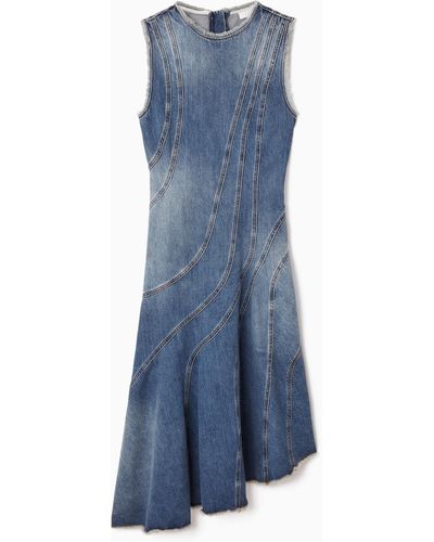 COS Asymmetric Panelled Denim Midi Dress - Blue