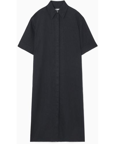 COS Oversized Short-sleeved Linen Midi Dress - Black