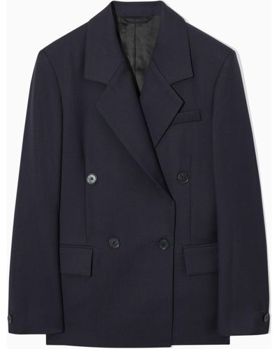 COS Double-breasted Wool Blazer - Blue