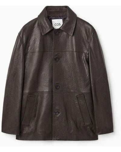 COS Collared Grained-leather Jacket - Black