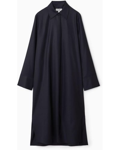 COS Deconstructed Wool Midi Shirt Dress - Blue