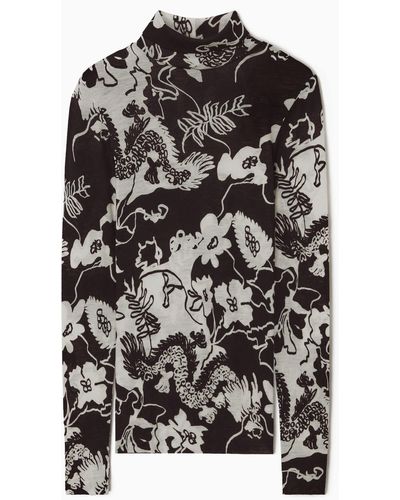 COS Printed Merino Wool Roll-neck Top - Black