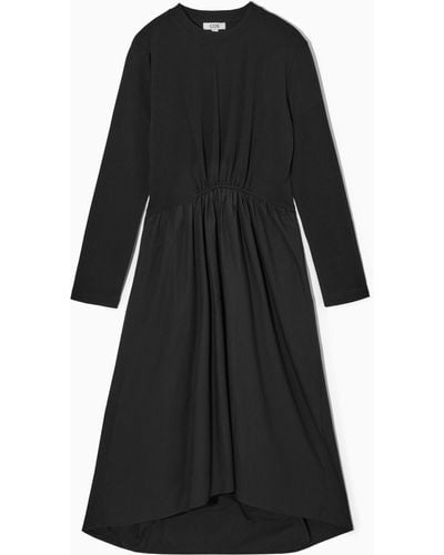 COS Asymmetric Gathered-waist Midi Dress - Black