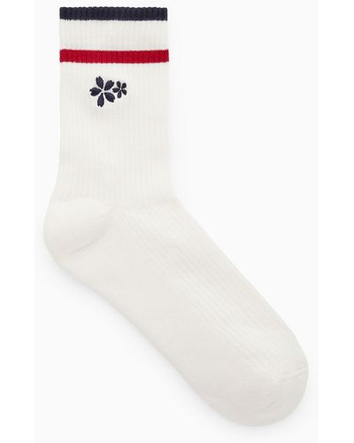 COS Ribbed Embroidered Socks - White