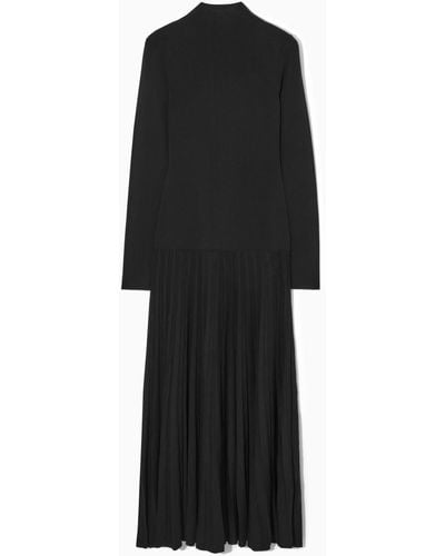 COS Pleated Knitted Turtleneck Maxi Dress - Black