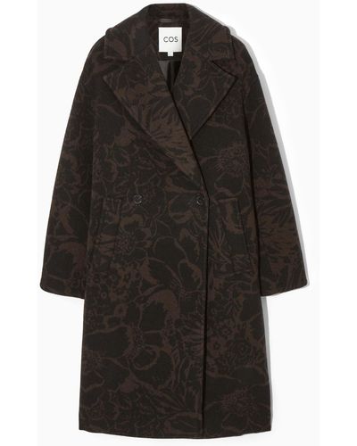 COS Oversized Double-breasted Floral-print Wool Coat - Black