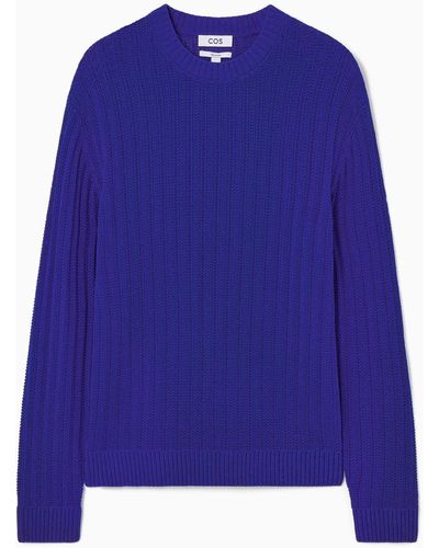 COS Relaxed Open-knit Sweater - Blue