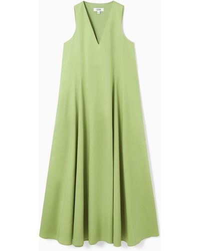 COS Voluminous V-neck Midi Dress - Green