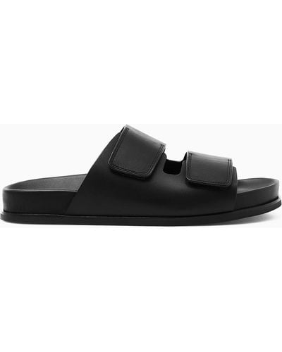 COS Wide-strap Leather Slides - Black