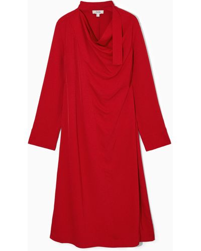 COS Scarf-detail Draped Midi Dress - Red