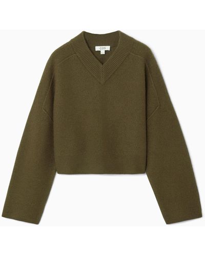 COS Cropped V-neck Wool Jumper - Green