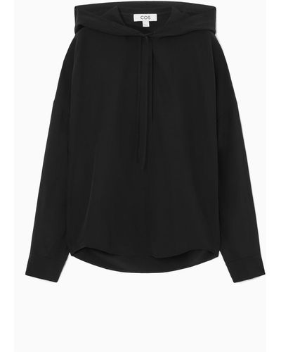 COS Oversized Hooded Silk Blouse - Black