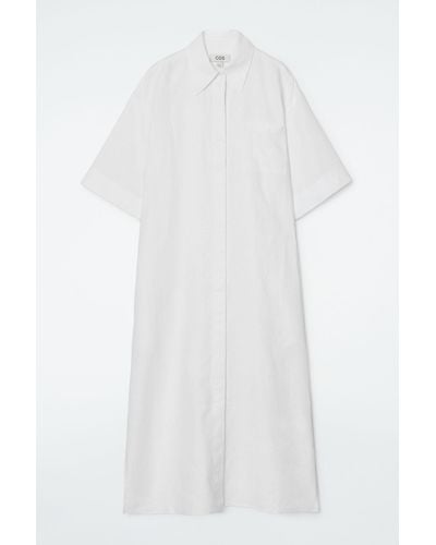 COS Oversized Short-sleeved Linen Midi Dress - White