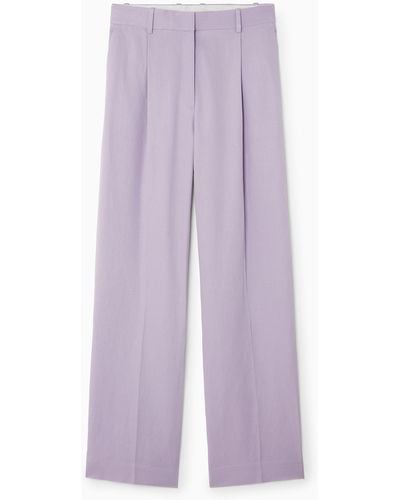 COS Pleated Linen-blend Wide-leg Trousers - Purple