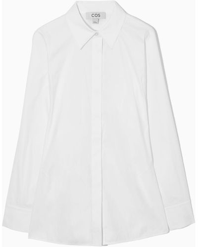 COS Oversized Waisted Poplin Shirt - White