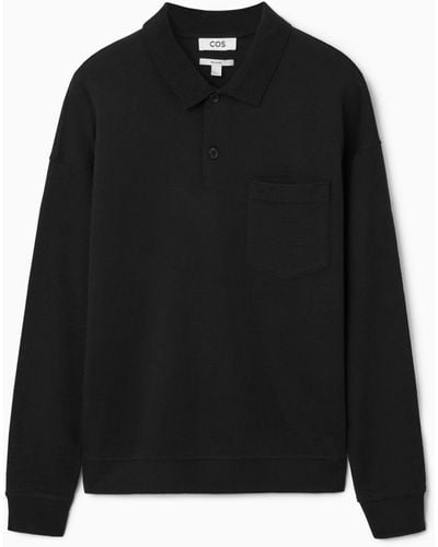 COS Knitted Wool Polo Shirt - Black