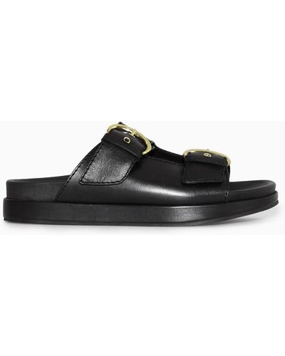 COS Chunky Buckled Leather Slides - Black