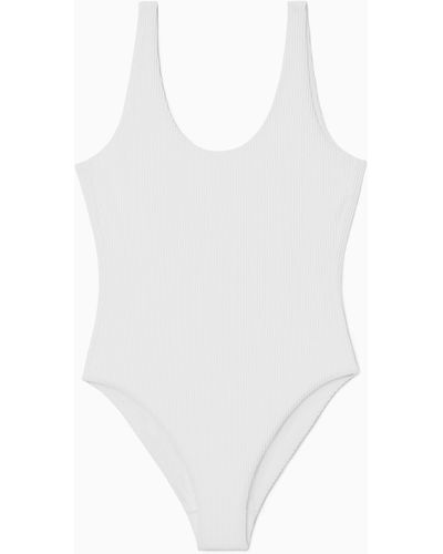 COS Scoop-neck Ribbed Swimsuit - White