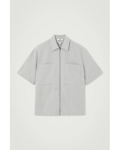 COS Seersucker Zip-up Shirt - Gray