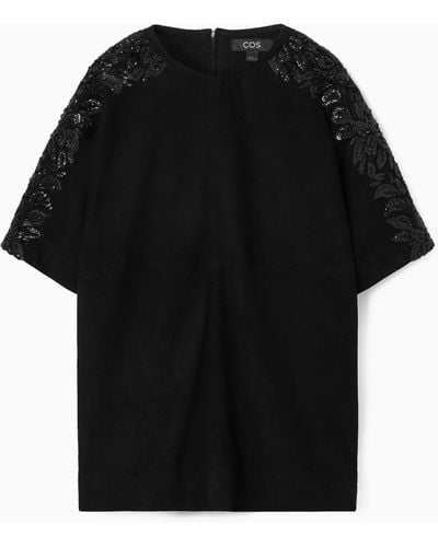 COS Sequinned Suede T-shirt - Black