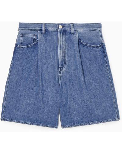 COS Pleated A-line Denim Shorts - Blue