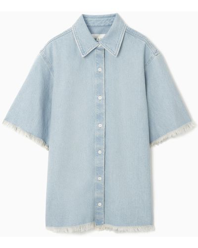 COS Frayed Short-sleeved Denim Shirt - Blue