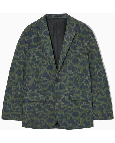 COS Einreihiger Jacquard-blazer Mit Animal-muster - Grün