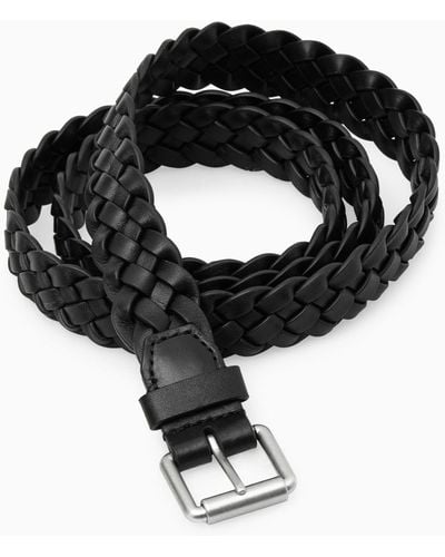 COS Slim Woven Leather Belt - Black