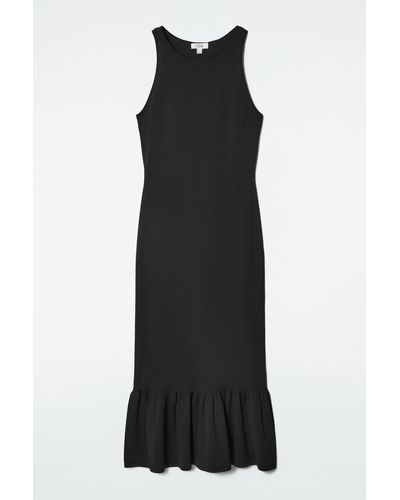 COS Knitted Ruffled-hem Midi Dress - Black