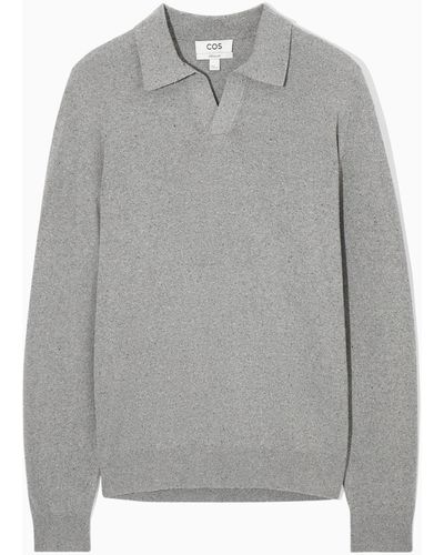 COS Open-collar Knitted Silk Polo Shirt - Gray