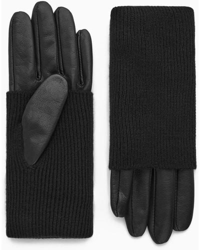COS Layered Leather Gloves - Black
