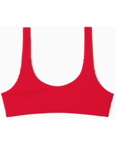 COS Scoop-neck Ribbed Bikini Top - Red