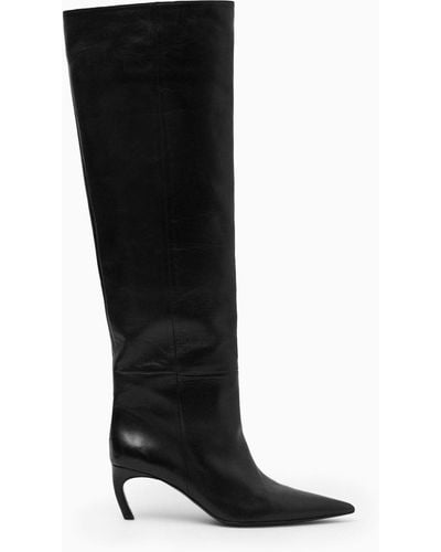 COS Pointed-toe Leather Knee-high Boots - Black