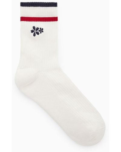 COS Ribbed Embroidered Socks - White