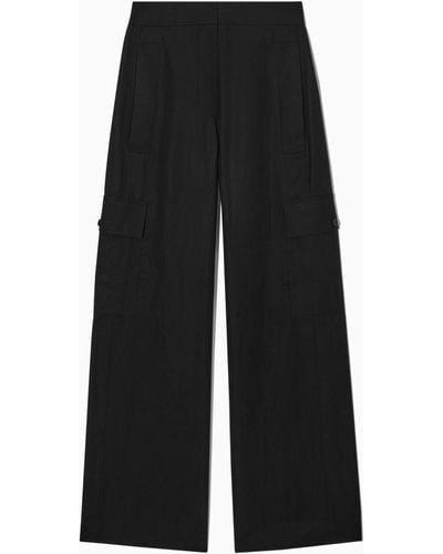 COS Wide-leg Linen-blend Cargo Trousers - Black