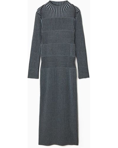 COS Striped Ribbed-knit Midi Dress - Gray