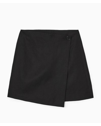 COS Asymmetric Mini Wrap Skirt - Black
