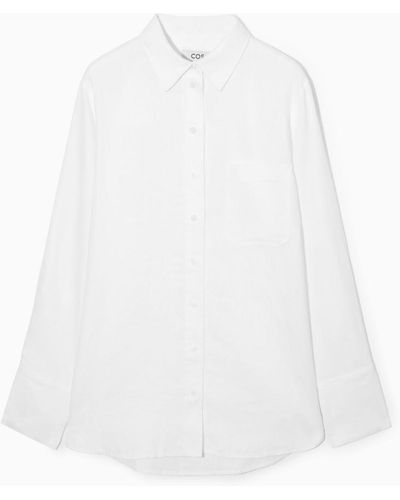COS Oversized Waisted Poplin Shirt - White