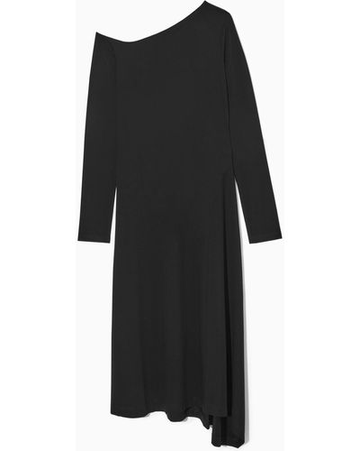 COS Off-the-shoulder Asymmetric Midi Dress - Black