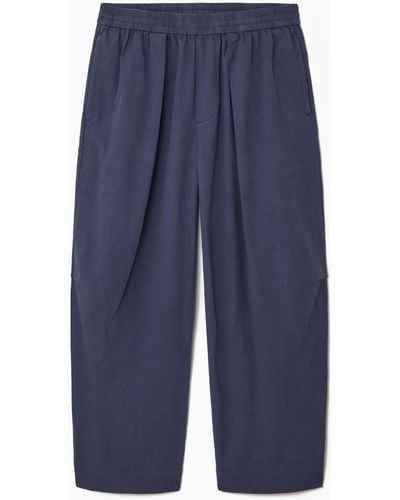 COS Pleated Wide-leg Chambray Trousers - Blue