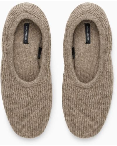 COS Ribbed Cashmere Slippers - Natural