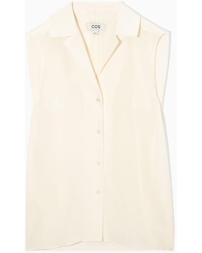 COS Sleeveless Camp-collar Pure Silk Blouse - White