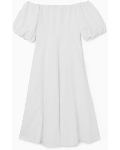 COS Off-the-shoulder Puff-sleeve Midi Dress - White