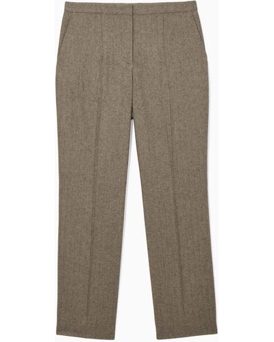 COS Straight-leg Wool-herringbone Trousers - Grey