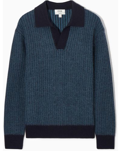 COS Two-tone Wool Polo Shirt - Blue