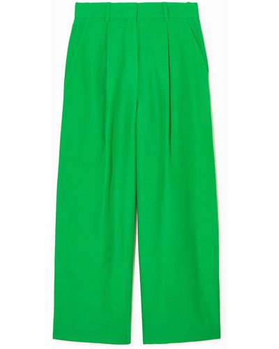 COS Wide-leg Linen-blend Trousers - Green