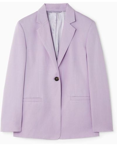 COS Single-breasted Linen-blend Blazer - Purple
