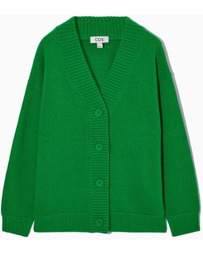 COS Oversized Wool V-neck Cardigan - Green