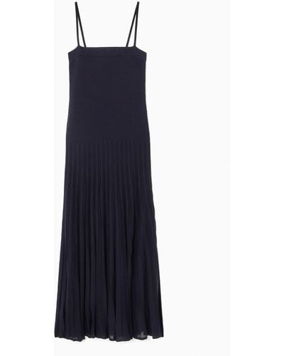 COS Pleated Knitted Maxi Dress - Blue